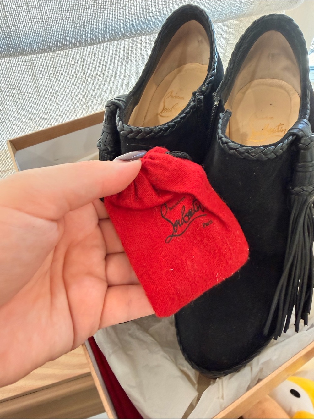 Christian Louboutin Black Suede Tassel Platform Booties - Picture 5 of 5